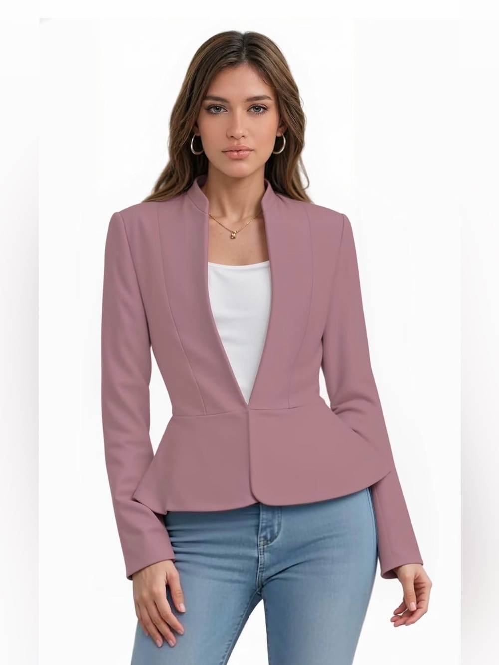 Hybrid & Company Womens Blush Pink Knit Tailored Peplum Blazer
